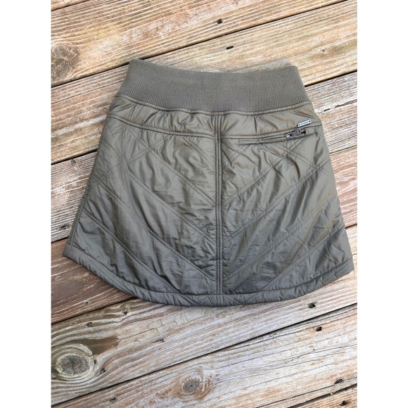 Prana Permafrost Quilted Sherpa Lined Mini Skirt Olive Green Zip Front XS - Picture 3 of 4